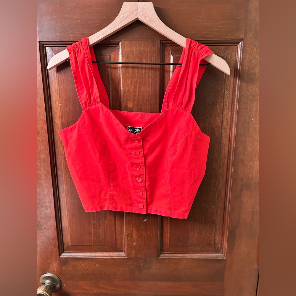 Simply Basic Orange Button-Front Crop Top with wide straps. Size L